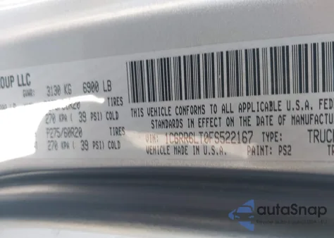 2015 Ram 1500 Big Horn from USA, damaged, VIN 1C6RR6LT0FS522167